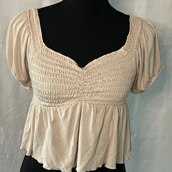 C'ISA Tops - C'ISA Lightweight smocked cropped top cream medium  - 0414